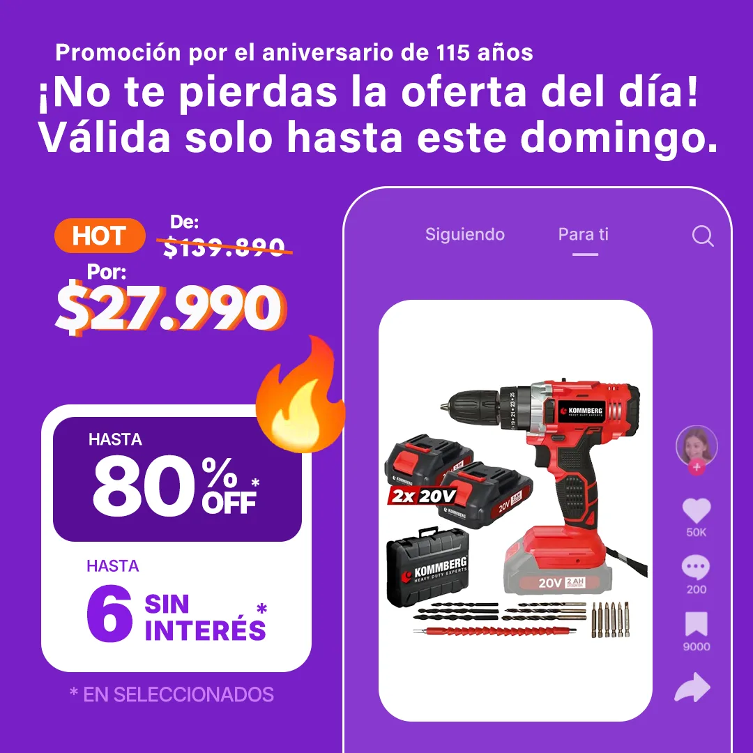 Taladro Percutor Inalámbrico Kommberg 20V 13mm