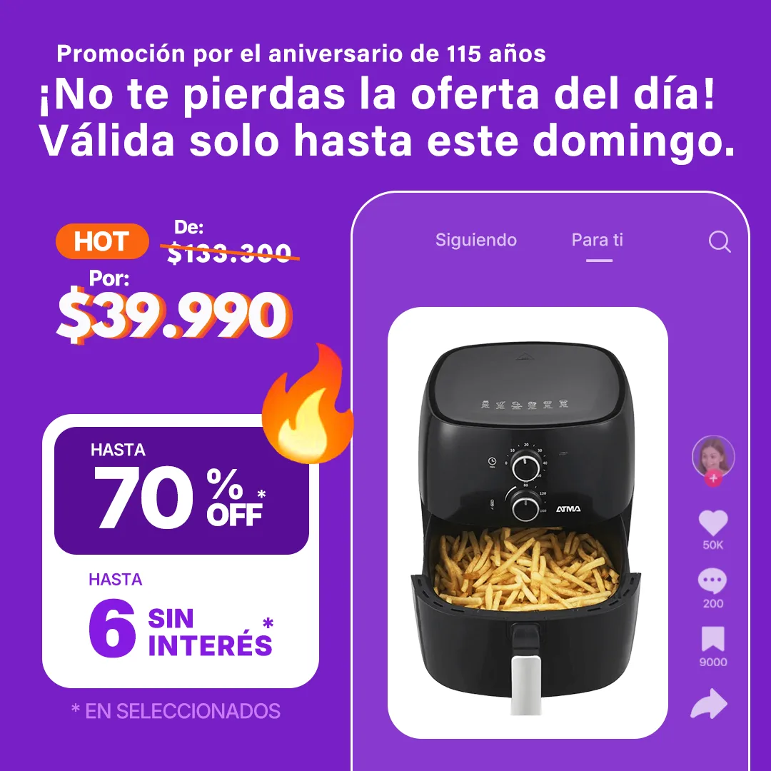 Freidora De Aire Atma Fr60mabp 1300 W 6.5 L Con Temporizador