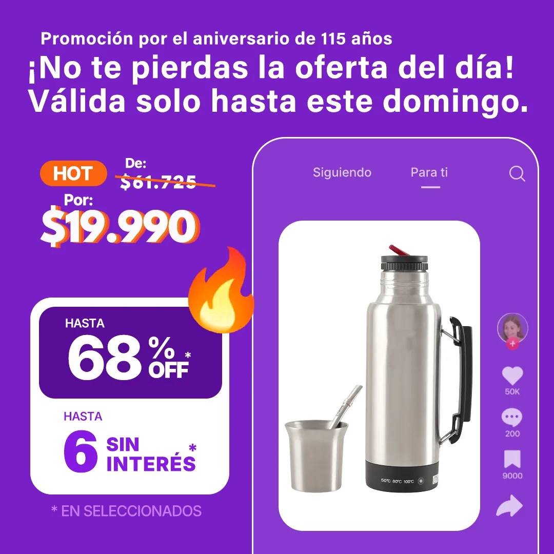 Termo Eléctrico Vitta 2 en 1 con Mate y Bombilla 1 Litro