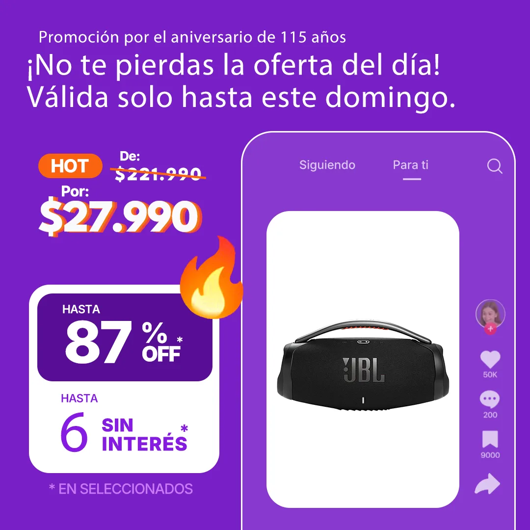 Parlante Bluetooth JBL Boombox 3 - 24hs Batería, Negro