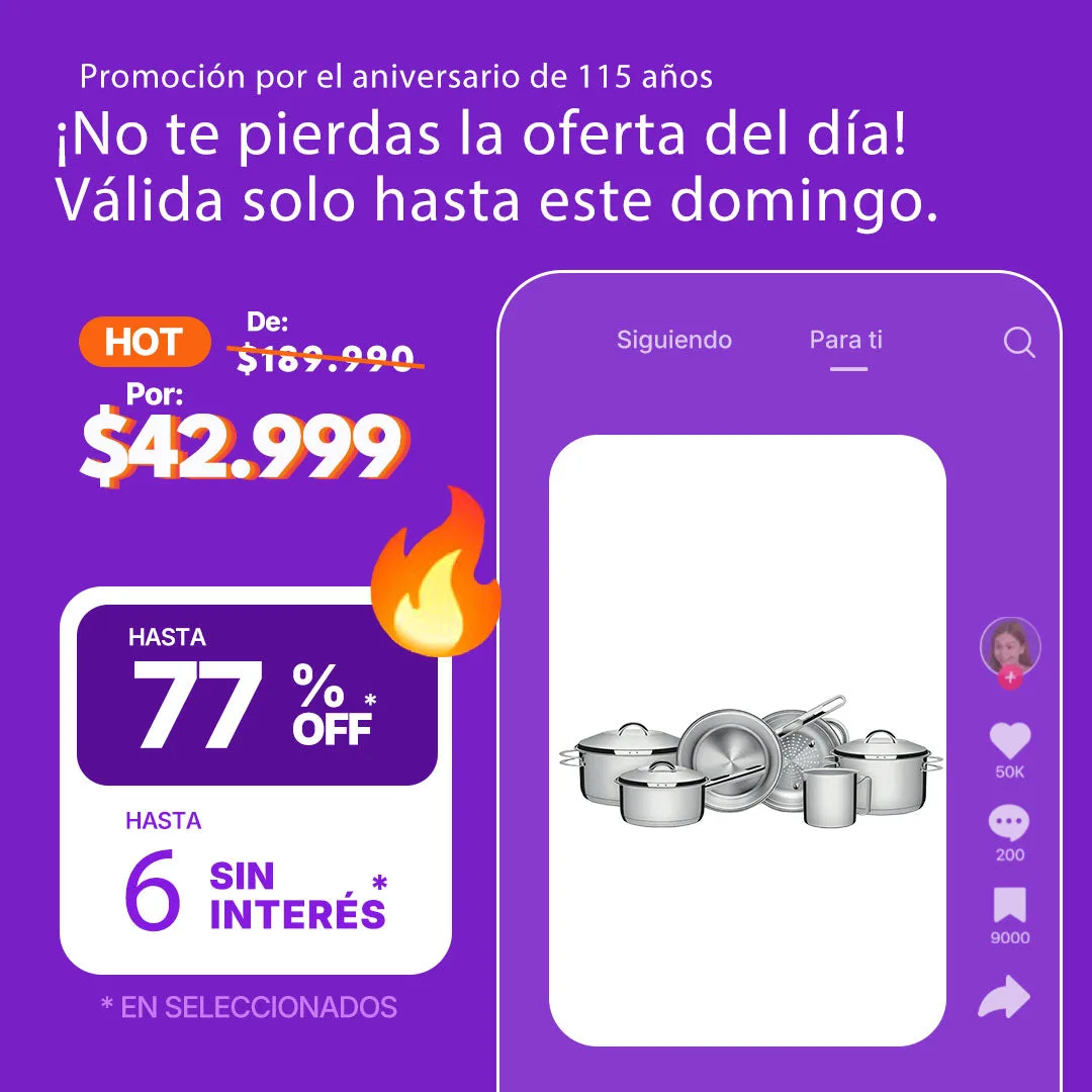 Bateria de Cocina Juego Ollas Cacerola 6 Piezas Tramontina Solar Acero Inoxidable Triple Fondo