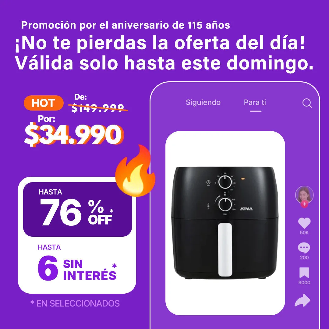 Freidora De Aire Atma Fr60mabp 1300 W 6.5 L Con Temporizador