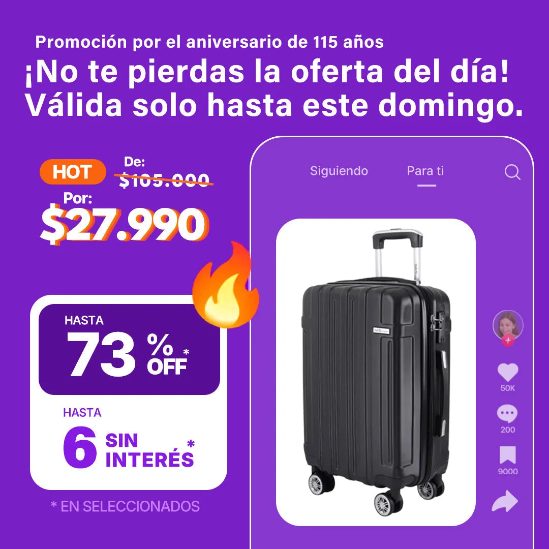 Valija Mediana Rígida con 4 Ruedas 360°