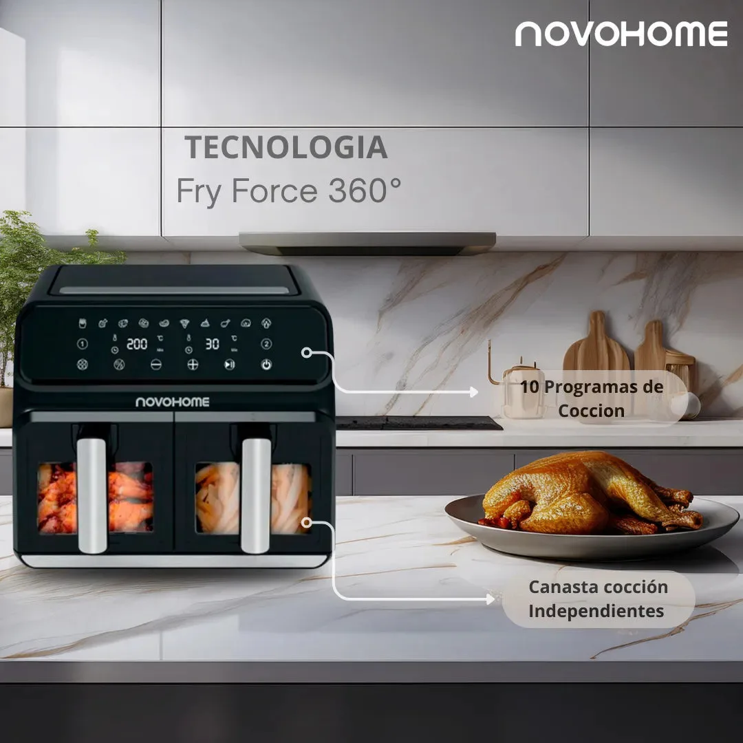 Freidora de Aire Novohome NH-AF DUAL 8L Doble Canasto 1700W Digital