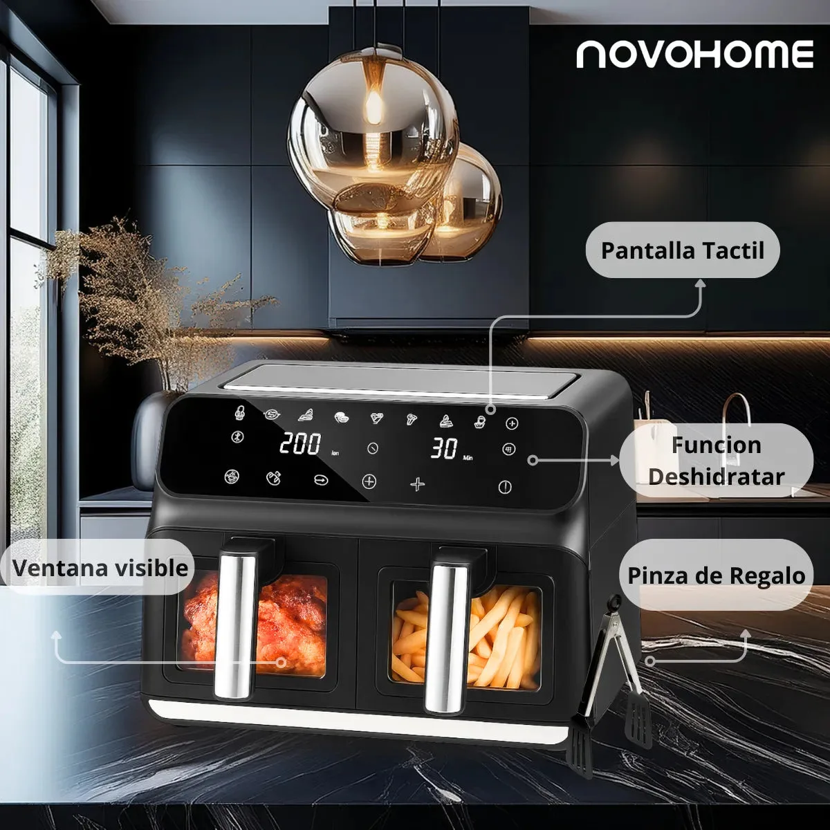 Freidora de Aire Novohome NH-AF DUAL 8L Doble Canasto 1700W Digital