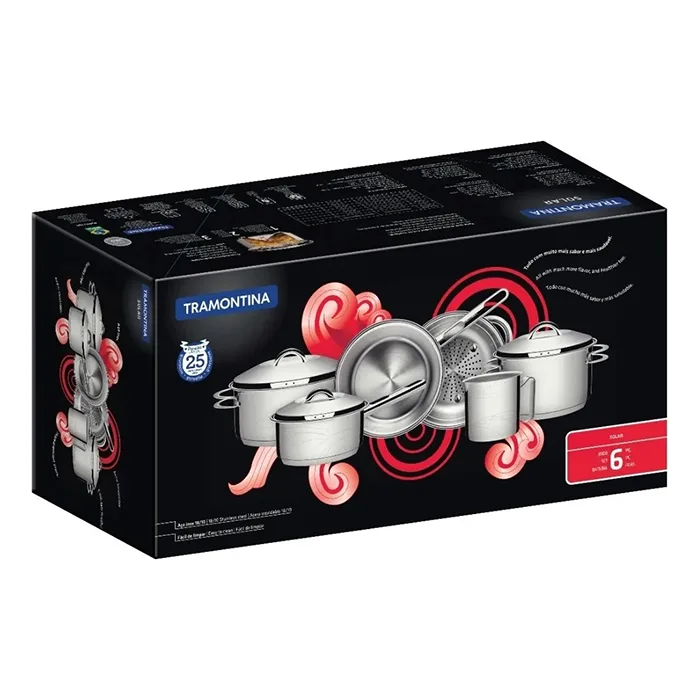 Bateria de Cocina Juego Ollas Cacerola 6 Piezas Tramontina Solar Acero Inoxidable Triple Fondo
